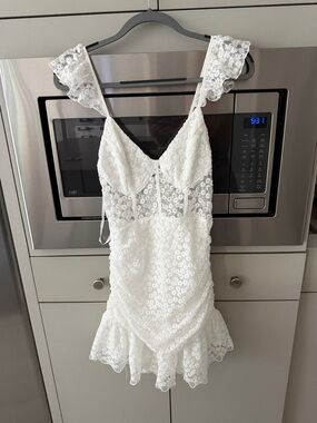 White Lace Ruffled Mini Dress